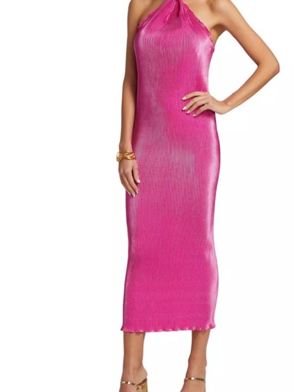 L’IDEE Klum midi dress in raspberry/hot pink. Halter Ribbed Dress.